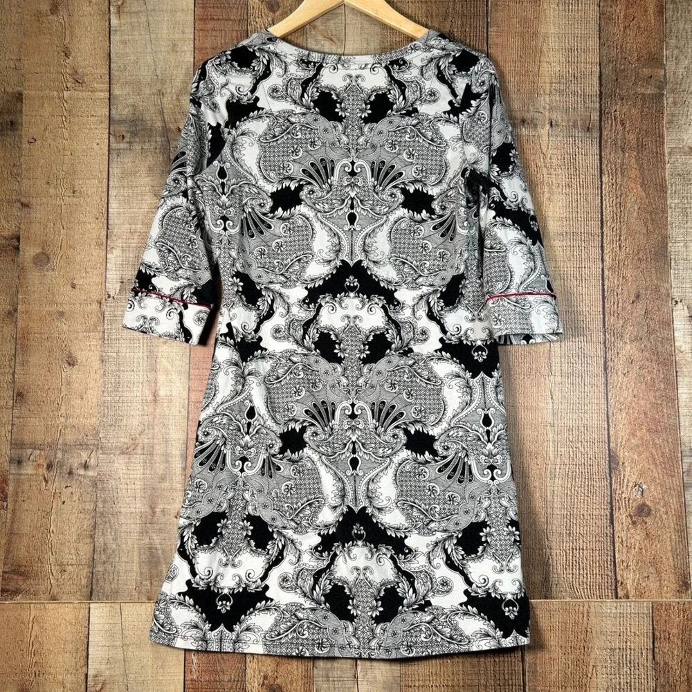 Soma Black White Paisley Sleep Shirt Nightgown Red Trim Loungewear M Nightie
